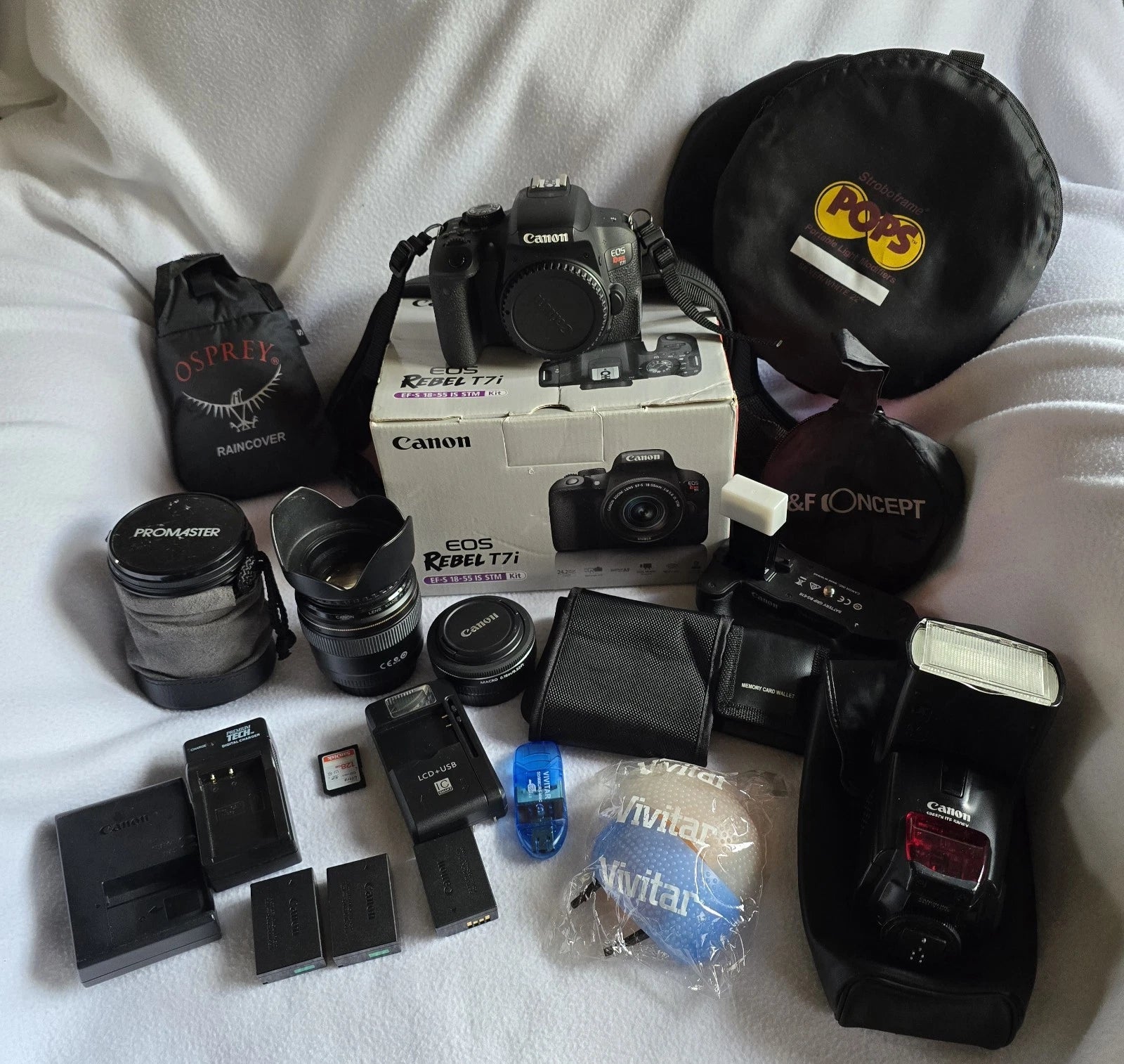 Canon Eos Rebel T7I Camera Lot Of Lenses, Canon flash, Battery Grip And More