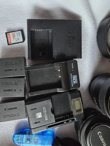 Canon Eos Rebel T7I Camera Lot Of Lenses, Canon flash, Battery Grip And More